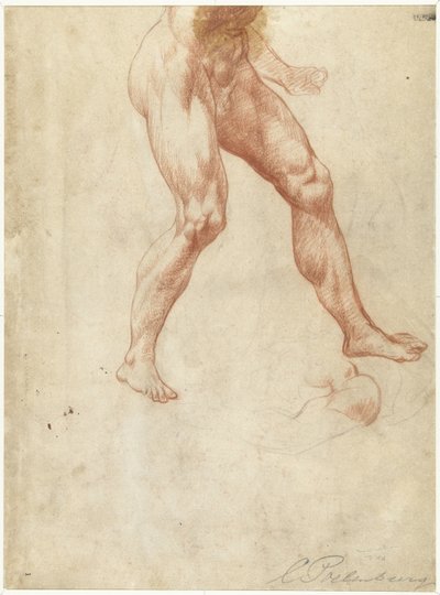 Studie spodní části těla chodícího mužského aktu od Cornelis van Poelenburch