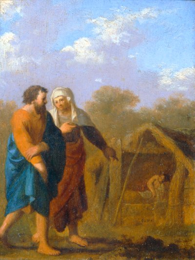 Sára žádá Abrahama, aby si vzal Hagar za druhou ženu... od Cornelis van Poelenburgh or Poelenburch