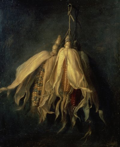 Tři kukuřičné klasy visící na hřebíku (olej na plátně) od Cornelis van Spaendonck