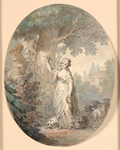 Pastýřka vyřezává znamení do stromu od Cornelius Høyer