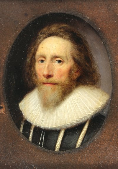 Džentlmen v střiženém černém dubletu, 1639 (wc na pergamenu) od Cornelius I Johnson