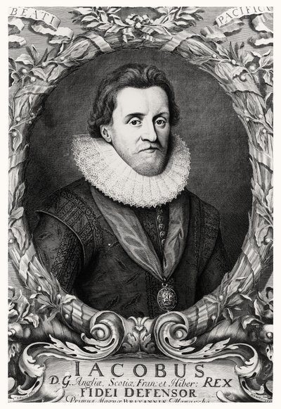 Portrét Jakuba I., krále Velké Británie, vyryl R.White, 1669 od Cornelius I after Johnson