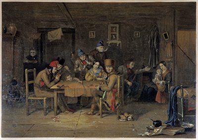 Francouzští osadníci v Kanadě hrají karty - obraz od Krieghoffa od Cornelius Krieghoff