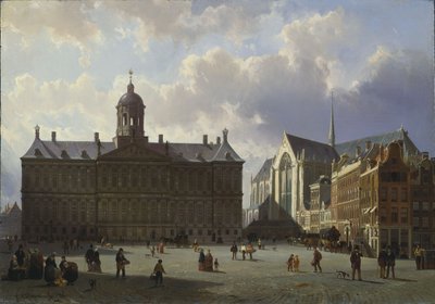 Náměstí Dam s královským palácem, Amsterdam, 1855 od Cornelis Springer