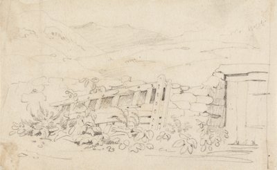 Studie kamenné zdi a brány od Cornelius Varley
