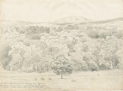 Wrottesley Hall - Pohled na Malvern Hills: kresba tužkou, 1820 od Cornelius Varley