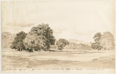 Wrottesley Park: sépiová kresba, červenec 1820 od Cornelius Varley