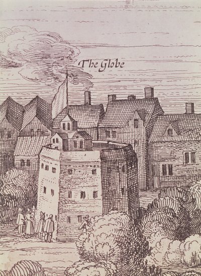Divadlo Globe, detail z rytiny od Cornelius de Visscher