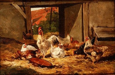Kuřata ve stodole (jeden z páru) od Cornelius van Leeputten