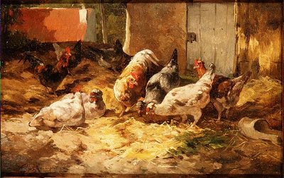 Kuřata ve stodole (jedno z páru) od Cornelius van Leeputten