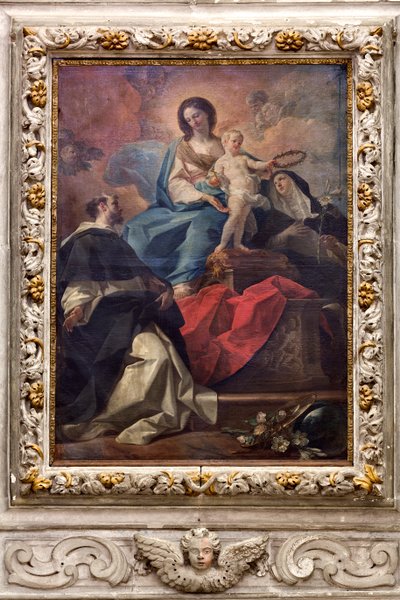 Kostel SS Salvatore, interiér, Růžencový oltář, Růžencová Panna Maria, plátno Corrado Giaquinto (1703-1766), Poggiardo, Lecce, Apulie (foto) od Corrado Giaquinto