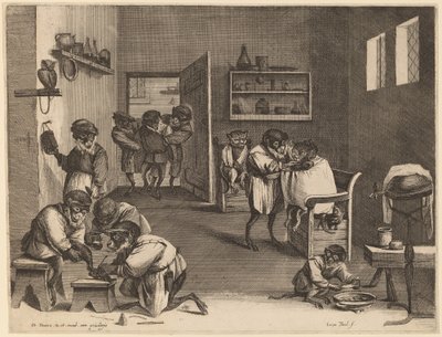 Holičství opic od Coryn Boel after David Teniers the Younger