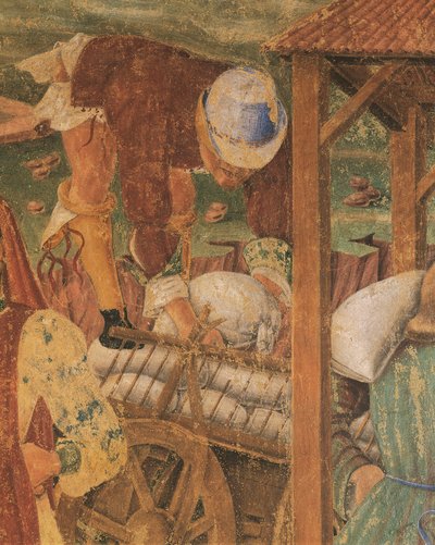 Obchodník v práci, detail z Triumph of Ceres, scéna z měsíce srpna, připisovaná Cosimo Tura od Cosimo (attr. to) Tura