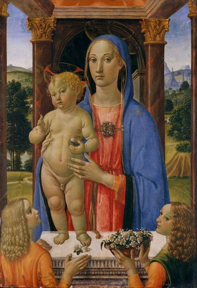 Madonna a dítě s anděly. od Cosimo Rosselli