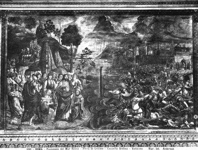 Přechod přes Rudé moře ze Sixtinské kaple od Cosimo Rosselli