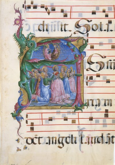 Rukopisná iluminace s Nanebevzetím Panny Marie v iniciále A..., 1450-60. od Cosmè Tura