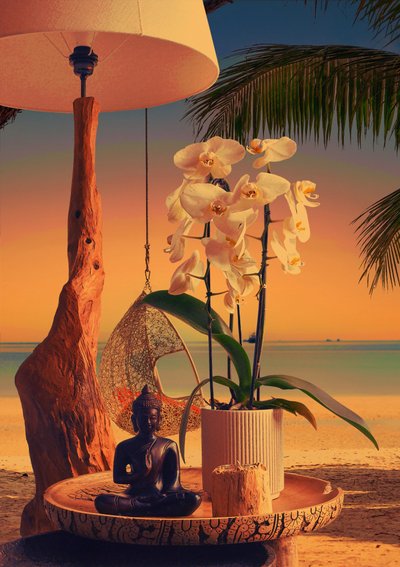 Orchidej, Buddha, pláž a západ slunce od CosmoZach