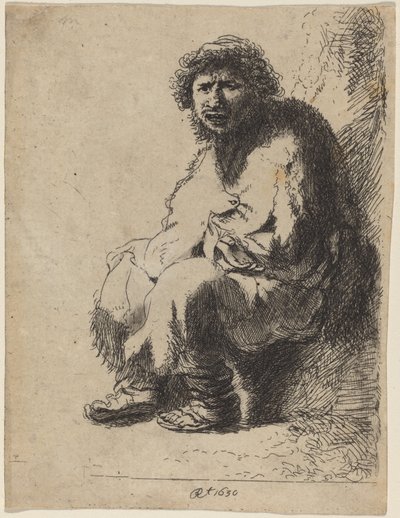 Žebrák sedící na břehu od Costantino Cumano after Rembrandt van Rijn