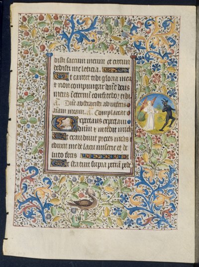List z knihy hodin: Angel Chasing a Devil recto a Two Devils verso, c. 1460. od Coëtivy Master