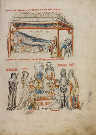 Heinrich spící a Hedvika se modlí; Heinrich a Hedviga se svými dětmi od Court workshop of Duke Ludwig I of Liegnitz and Brieg