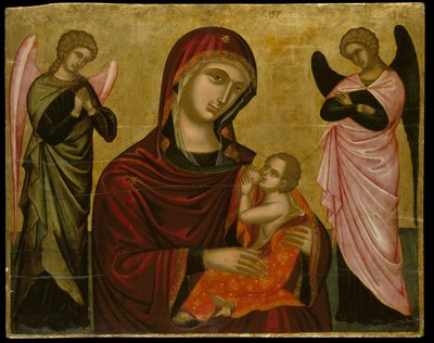 Ikona Virgin Lactans se dvěma anděly (vaječná tempera na panelu) od Cretan School