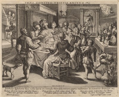 Belšazarův svátek od Crispijn de Passe I after Maarten