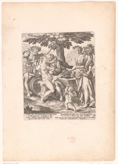 Muž v gezelschap van Venus, Ceres en Bacchus Venuše je studená bez Ceres a Baccha od Crispijn van de Passe (I)