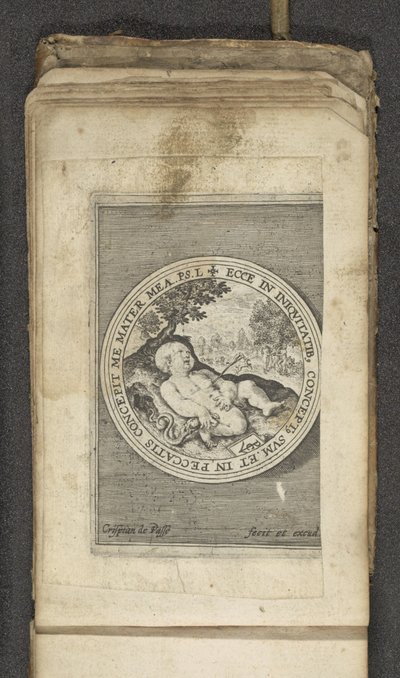 Putto s probodnutým srdcem Putti zobrazující Boží slovo (název série) Verbum Dei (název série) od Crispijn van de Passe (I)