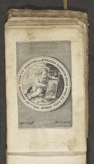 Putto s tabletem Putti zobrazující Boží slovo (název série) Verbum Dei (název série) od Crispijn van de Passe (I)