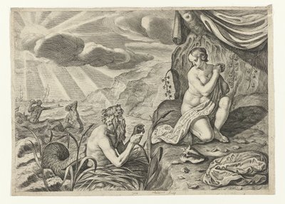 Scylla na útěku z Glauka Glauci zamilovaný do Scylly (název na objektu) Metamorfózy Ovidia (název série) od Crispijn van de Passe (II)