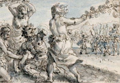 Maenads porážející Pentheus, počátek 17. století (pero a hnědý inkoust s hnědým, modrým a šedým povrchem) od Crispin I de Passe