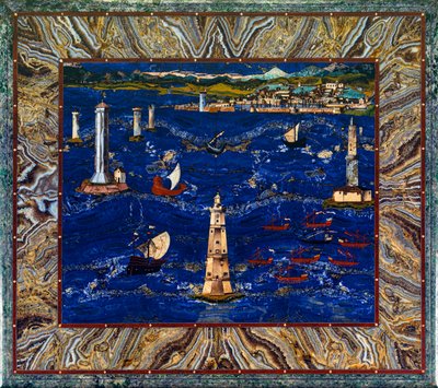 Stůl s vyobrazením livornského přístavu, asi 1601-04 (drahé kameny, dřevo, smalt) od Cristofano & Ligozzi Jacopo (1547 1626) Gaffurri