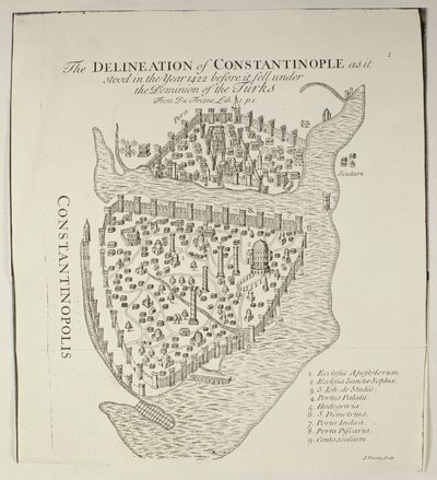Mapa Konstantinopole v roce 1422 od Cristoforo Buondelmonti