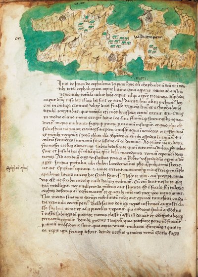 Mapa Ithaki, asi 1420 (pergamen) od Cristoforo Buondelmonti