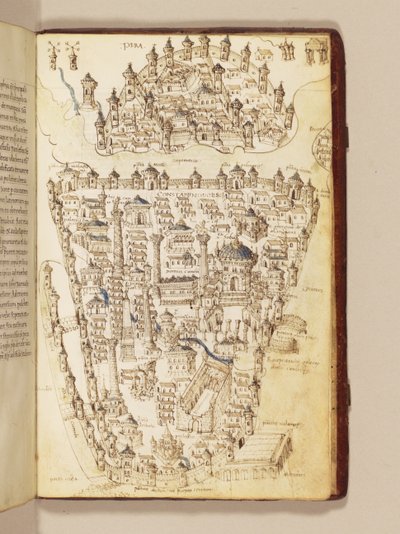 Mapa Konstantinopole, ilustrace z "Liber Insularum Archipelagi" od Cristoforo Buondelmonti