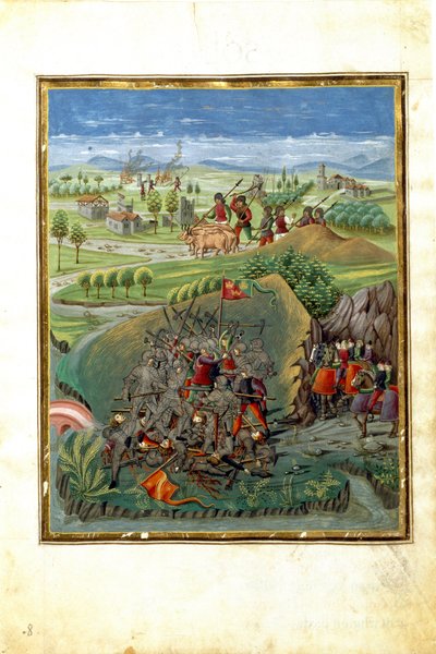 Vliv planety Březen: válečná scéna (miniatura, cca 1470) od Cristoforo De Predis