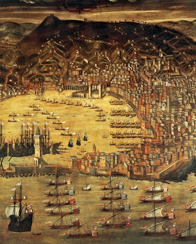 Pohled na Janov a jeho přístav, obraz Cristoforo Grassi (1565-1598), Itálie od Cristoforo de Grassi