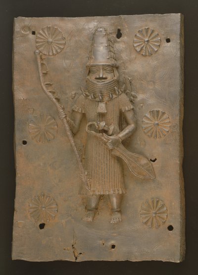 Pamětní deska zobrazující válečníka, Benin, Nigérie (bronz) od Culture Edo