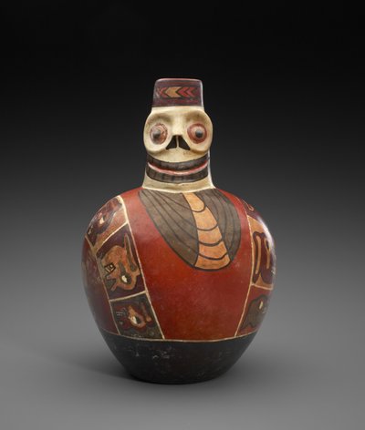 Figurální láhev s posmrtnou maskou, 600-1000 n. l. (hliněné nádobí se skluzem) od Culture Wari