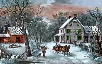 Americká usedlost v zimě, 1868 od Currier and Ives