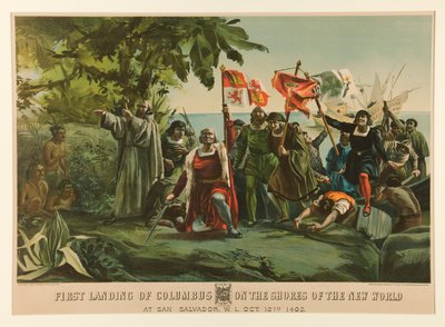 První přistání Kolumba na pobřeží Nového světa od Currier and Ives