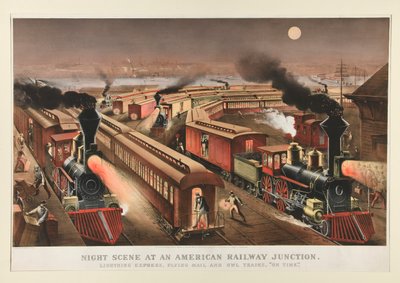 Noční Scéna Na Americkém železničním Uzelu od Currier and Ives