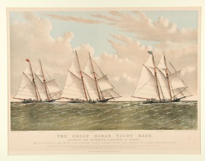 Velký oceánský jachtařský závod mezi Henrietta, Fleetwing a Vesta od Currier and Ives