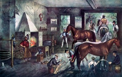 Klusavé trhliny v kovárně, 1869. od Currier and Ives