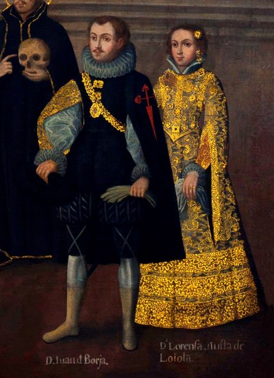Manželství Martína de Loyola s Doňou Beatriz Ñustou a Dona Juana Borji s Lorenzou Ñustou (Enríquez y Loyola). od Cuzco School