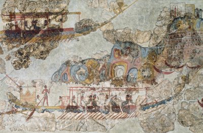 Flotila lodí, freska z Thery, Jižní Kykladské ostrovy, Řecko Kykladská civilizace, 3.-2. tisíciletí př.n.l. od Cycladic Cycladic
