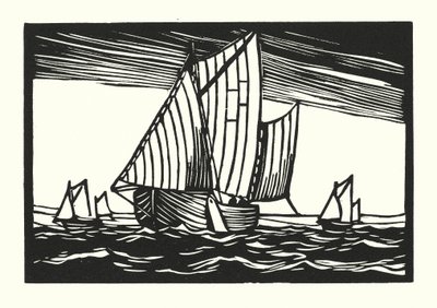 Rybářské lodě a bárky: Brighton Hoggies (dřevoryt) od Cyril A. Wilkinson