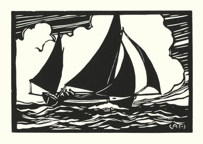 Rybářské lodě a bárky: Falmouth Quay Punt (dřevoryt) od Cyril A. Wilkinson