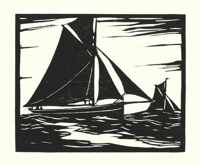 Rybářské lodě a bárky: Plymouth Long Boomer (dřevoryt) od Cyril A. Wilkinson