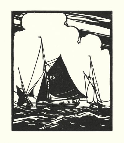 Rybářské lodě a bárky: Whitstable Oyster Boat (dřevoryt) od Cyril A. Wilkinson